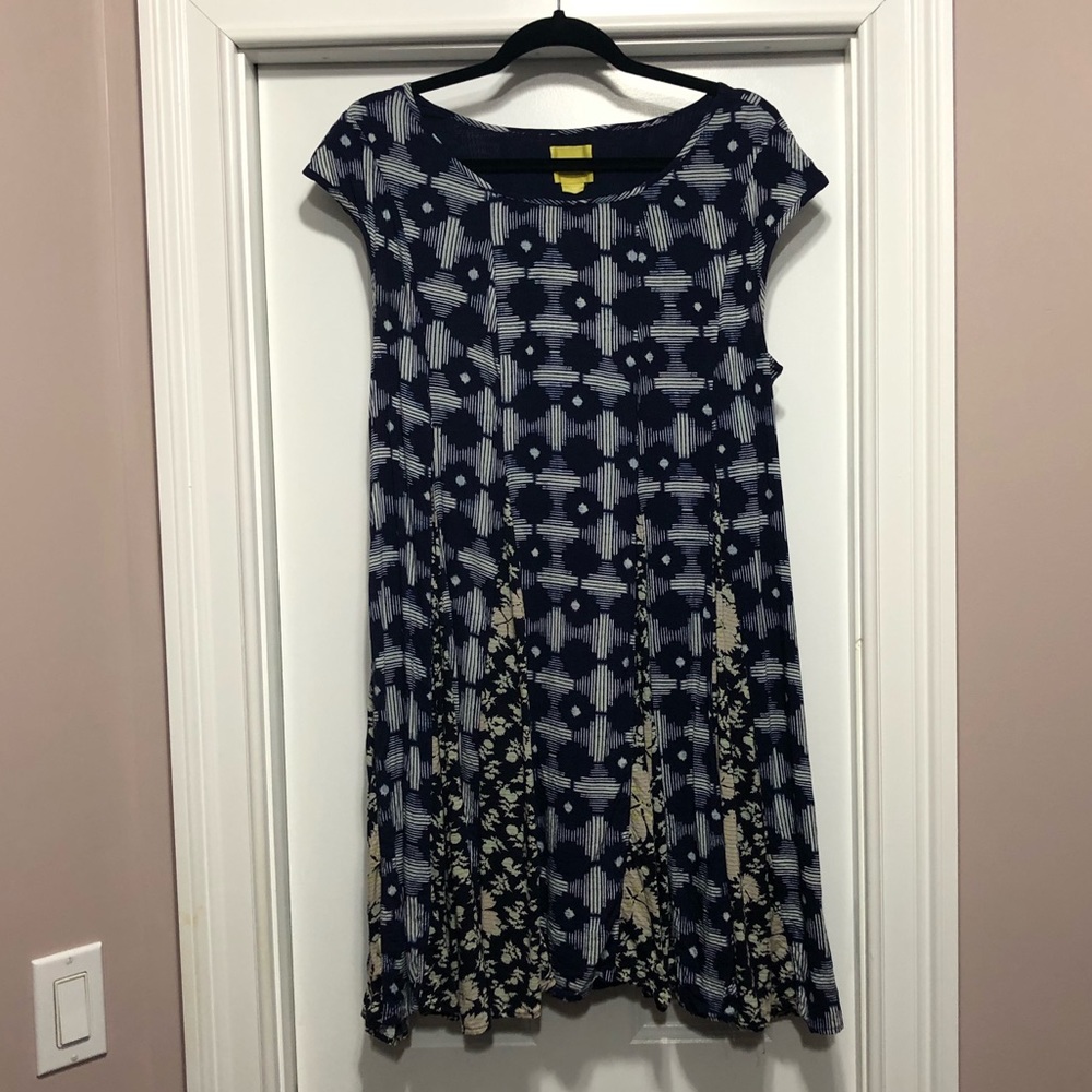 Blue Print/Floral Print Paneled Dress